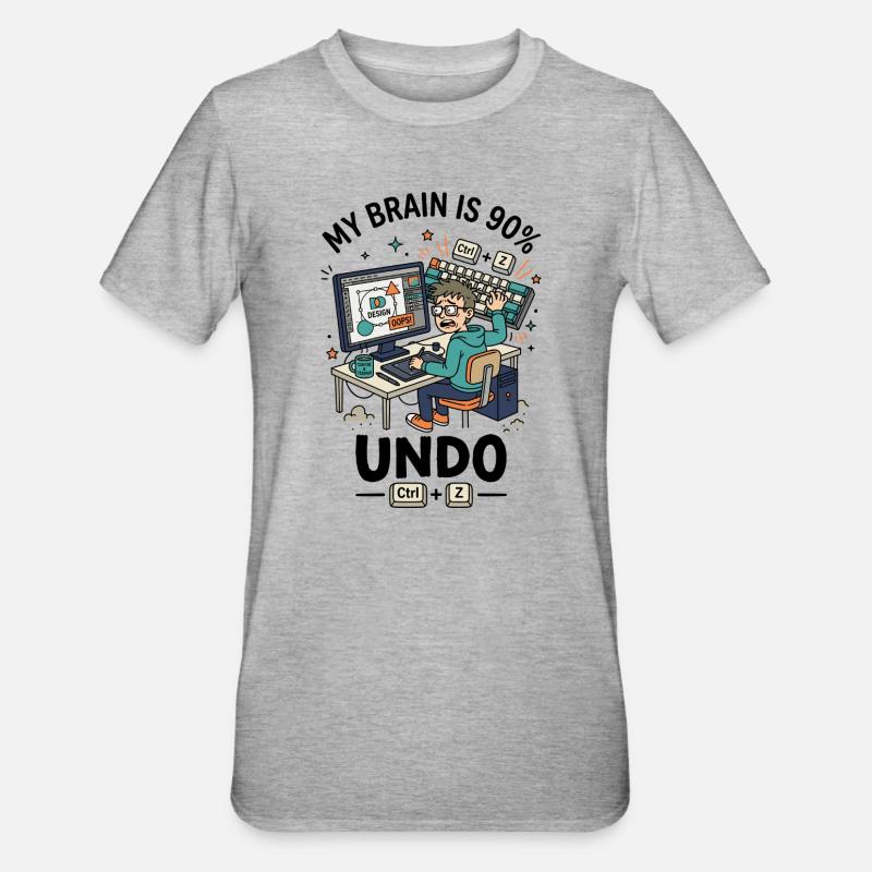 Designer Ctrl Z Panic Humor - Unisex Polycotton T-Shirt - Grau meliert
