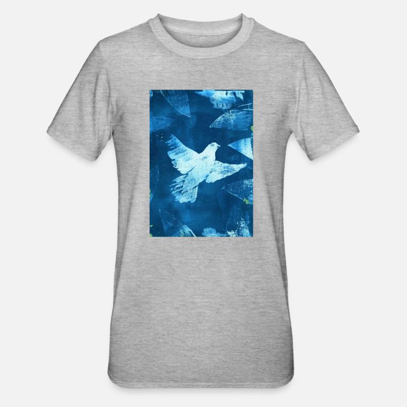 Blau Taube Friedensvisual - Unisex Polycotton T-Shirt - Grau meliert