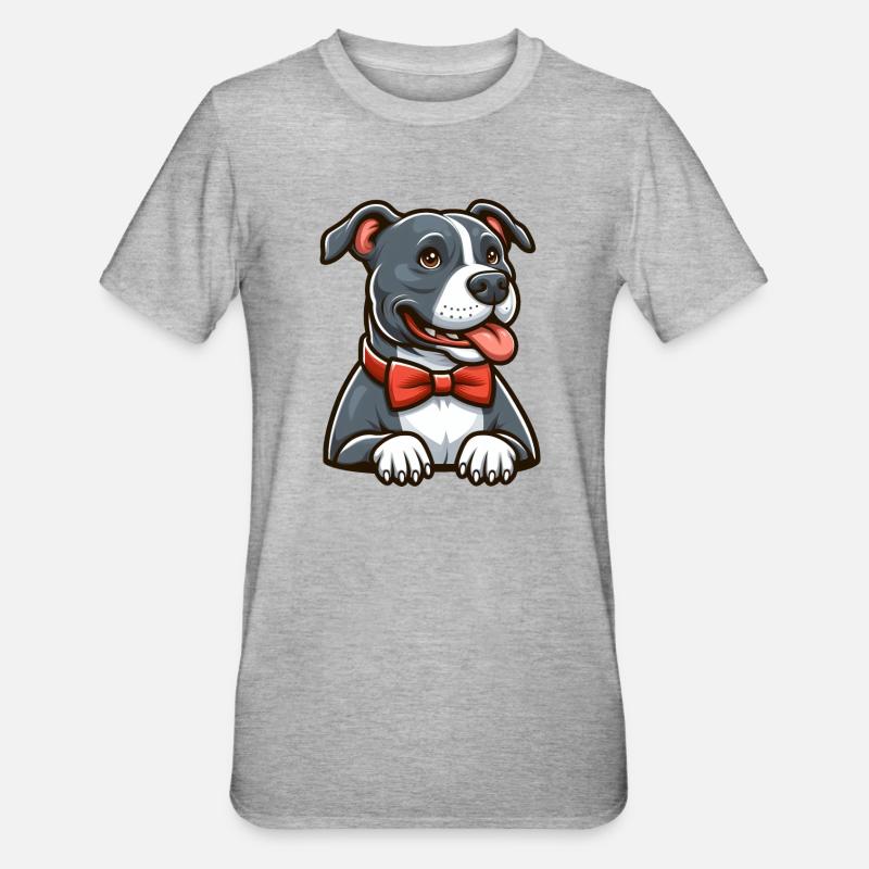 Pitbull mit Fliege - Unisex Polycotton T-Shirt - Grau meliert