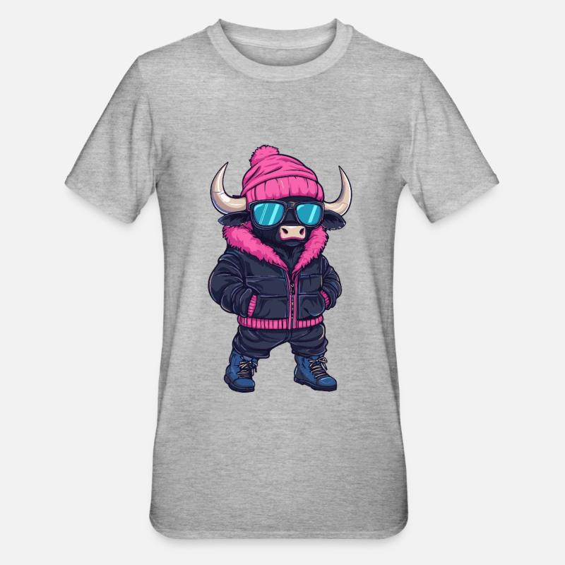 Stier Cool Comic - Unisex Polycotton T-Shirt - Grau meliert