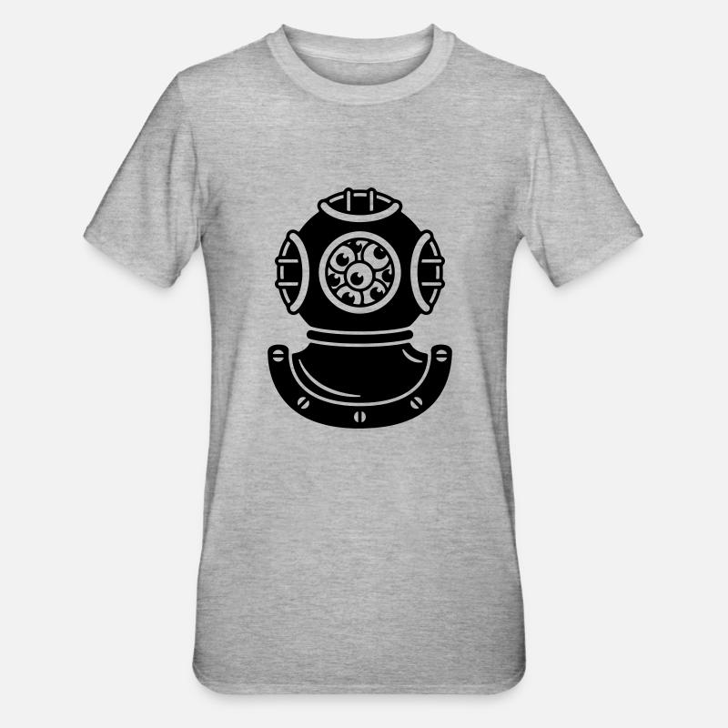 Casque de plongée avec des yeux de créature - T-shirt polycoton Unisexe - gris chiné