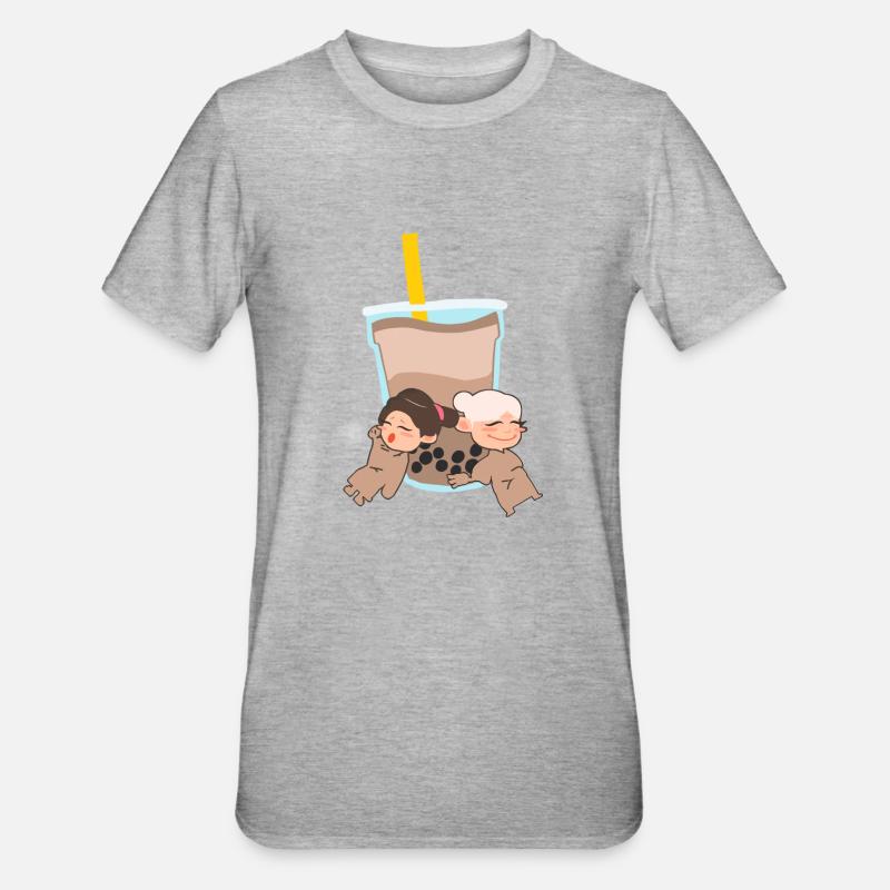 Deux Filles Avec Bubble Tea Mignon - T-shirt polycoton Unisexe - gris chiné