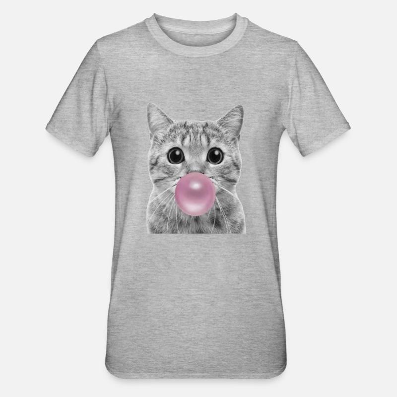 Bubble Katze - Unisex Polycotton T-Shirt - Grau meliert