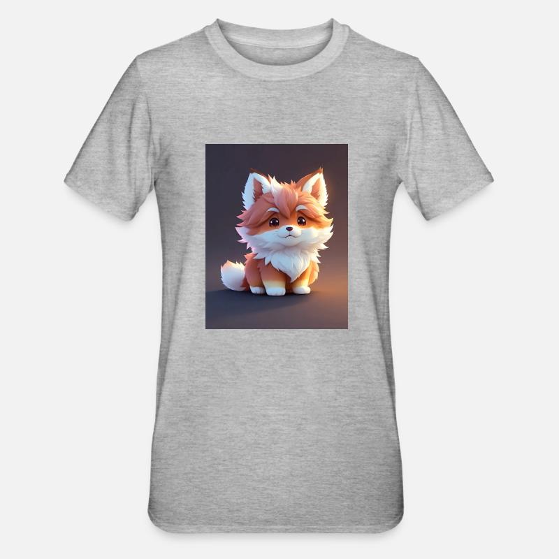 Chibi Kitsune Un joli design de renard d’anime - T-shirt polycoton Unisexe - gris chiné