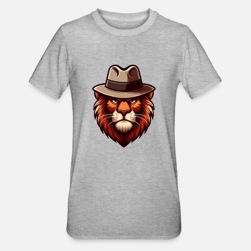 Löwe mit Hut - Unisex Polycotton T-Shirt - Grau meliert