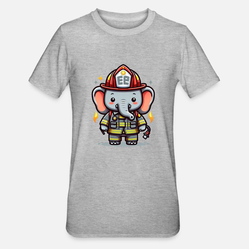 Pompier éléphant mignon - T-shirt polycoton Unisexe - gris chiné