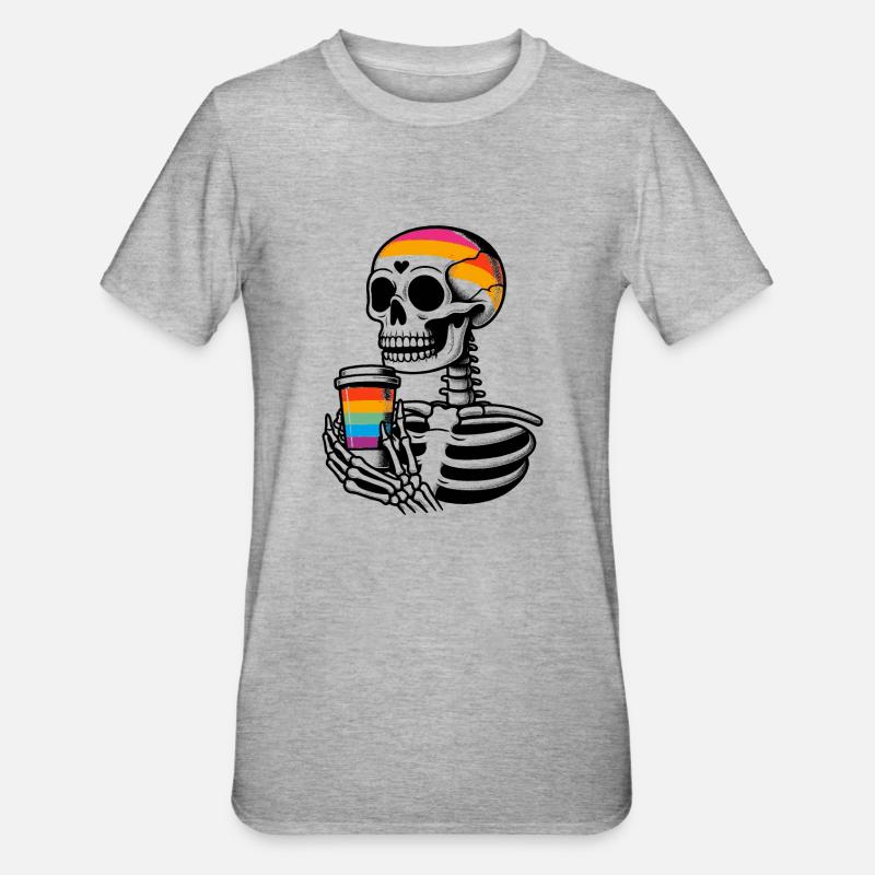 Skeleton with coffee - Skeleton Coffee - Unisex Polycotton T-Shirt - heather grey