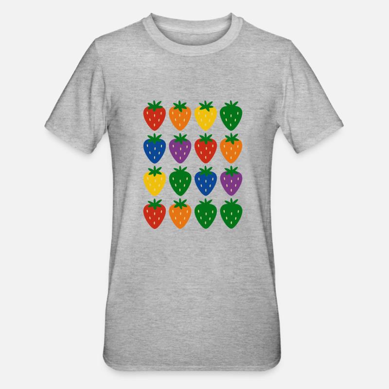 Buntes Regenbogen-Erdbeermuster - Unisex Polycotton T-Shirt - Grau meliert