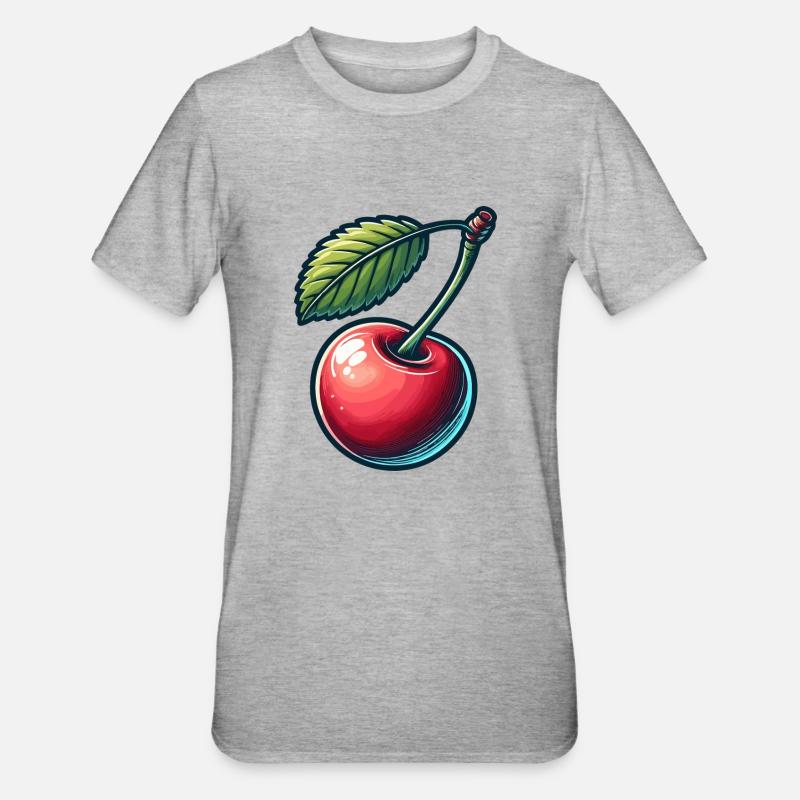 Vogel-Kirsche - Unisex Polycotton T-Shirt - Grau meliert