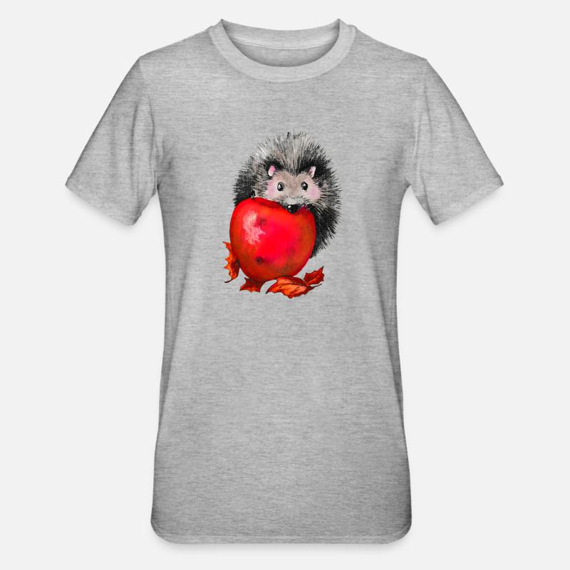 Hedgehog with apple - Unisex Polycotton T-Shirt - heather grey