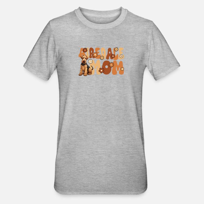 Airedale Terrier Groovy Maman Airedale - T-shirt polycoton Unisexe - gris chiné