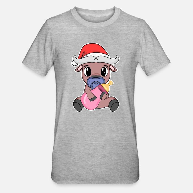 Bœuf bébé Noël - T-shirt polycoton Unisexe - gris chiné
