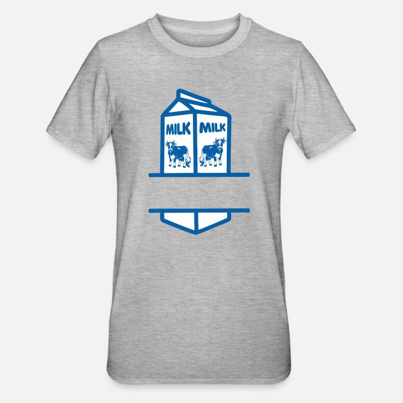 Blauer Milchkarton mit Kuh-eigenem Text - Unisex Polycotton T-Shirt - Grau meliert