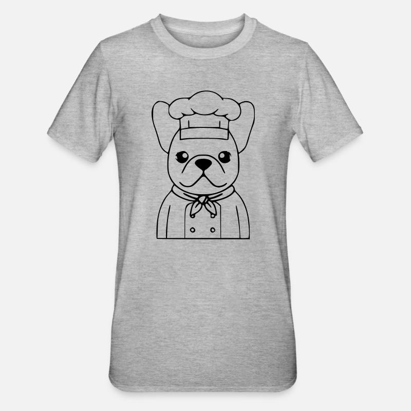 Frenchie Chef Baker Outline - Unisex Polycotton T-Shirt - heather grey
