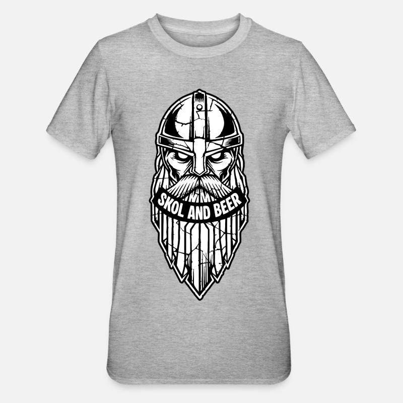 Maskottchen Wikinger-Skol und Bier-Krieger-Bart-Maskottchen - Unisex Polycotton T-Shirt - Grau meliert