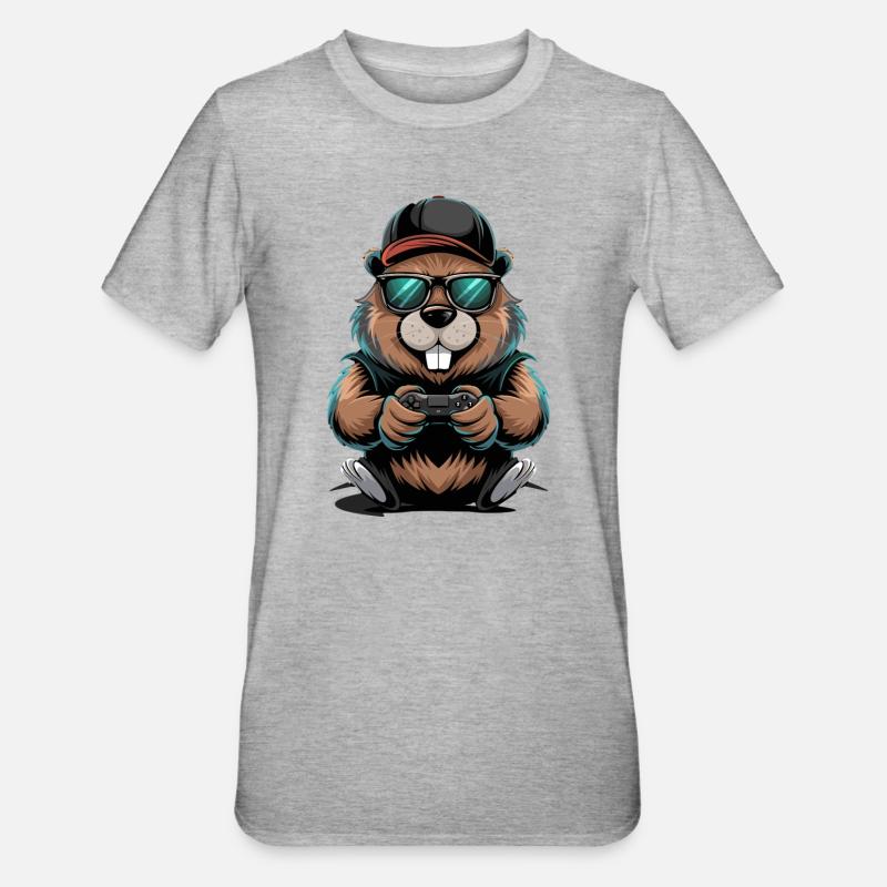  Cooler Gamer Biber Mit Controller Und - Unisex Polycotton T-Shirt - Grau meliert
