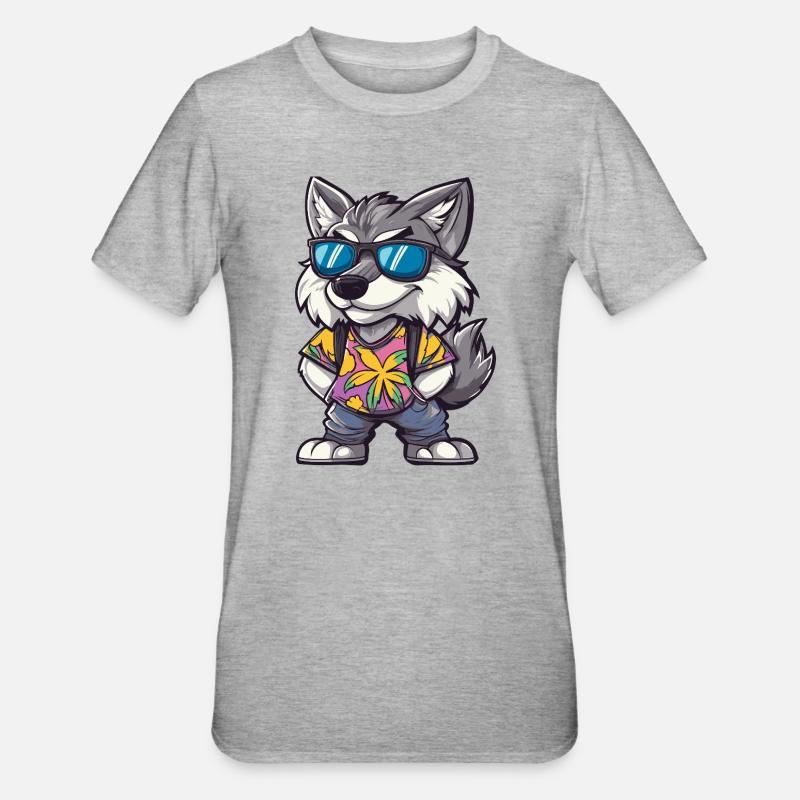 Wolf Comic Vacation - Unisex Polycotton T-Shirt - heather grey