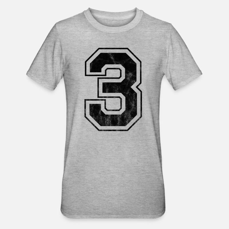 Nummer 3 - Unisex Polycotton T-Shirt - Grau meliert
