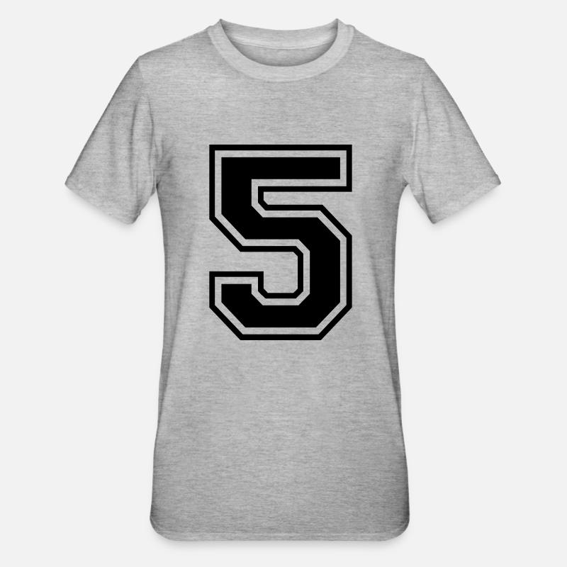 Nummer 5 - Unisex Polycotton T-Shirt - Grau meliert