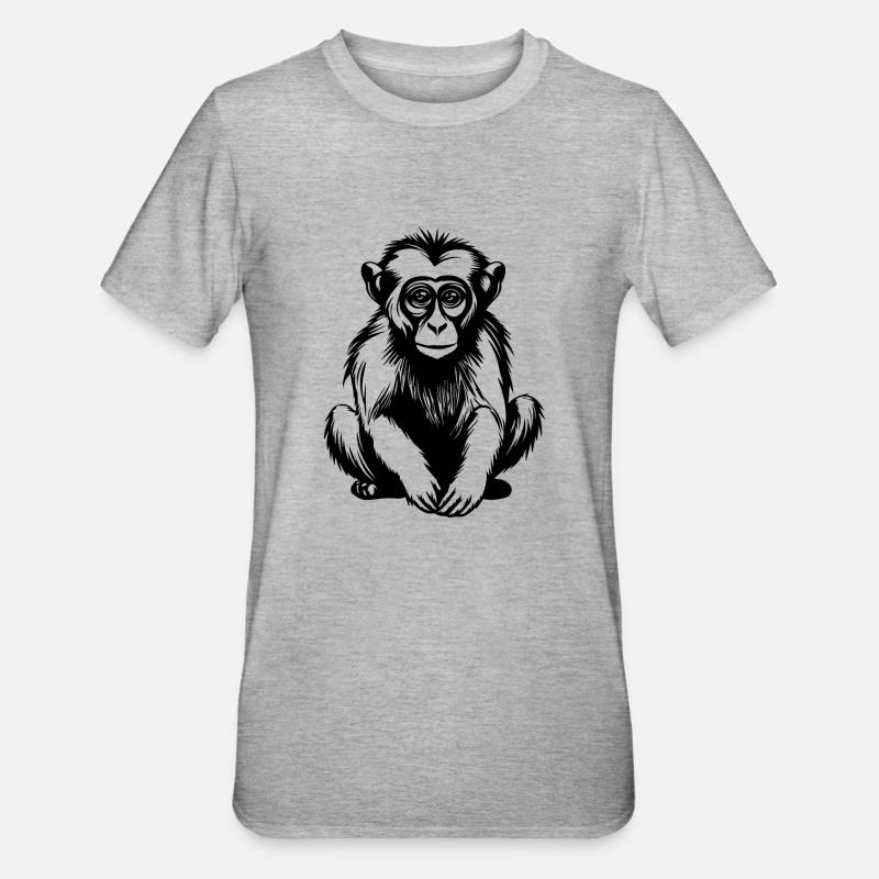 Monkey Monkey Monkey Face Jungle - Unisex Polycotton T-Shirt - heather grey