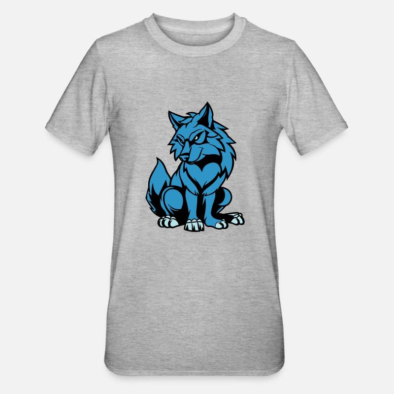 wolf comic tier - Unisex Polycotton T-Shirt - Grau meliert