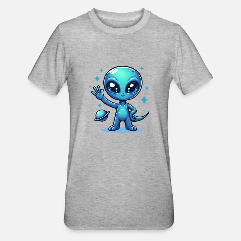 Alien mit Peace-Zeichen - Unisex Polycotton T-Shirt - Grau meliert