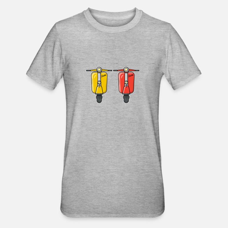2 Scooter Motorroller Roller gelb rot - Unisex Polycotton T-Shirt - Grau meliert