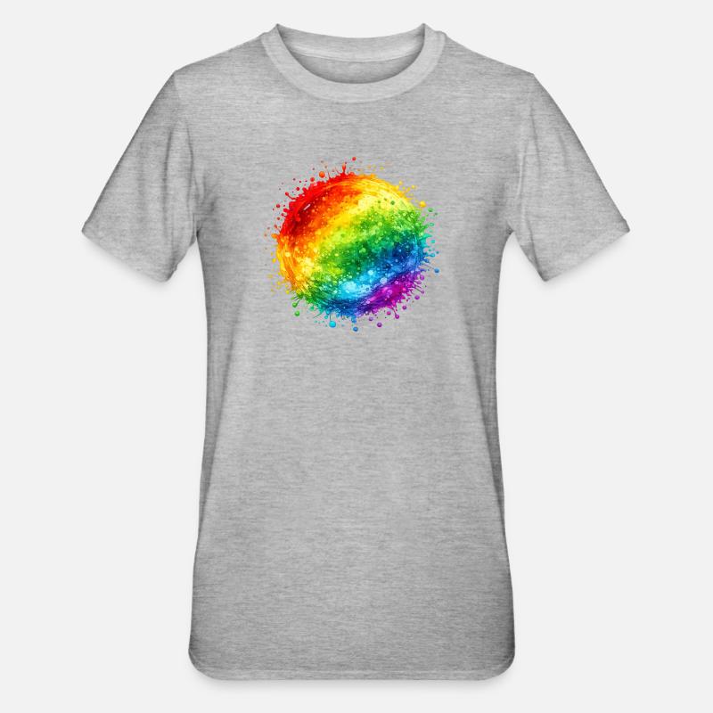 Regenbogenfarbene Farbspritzer Explosion - Unisex Polycotton T-Shirt - Grau meliert
