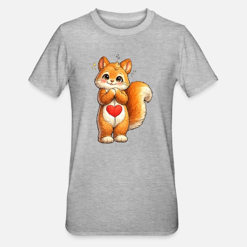Schüchternes Eichhörnchen mit rotem Herz - Unisex Polycotton T-Shirt - Grau meliert