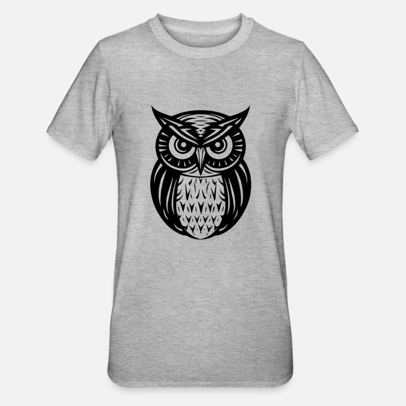 Eule Eulen Vogel Vögel - Unisex Polycotton T-Shirt - Grau meliert