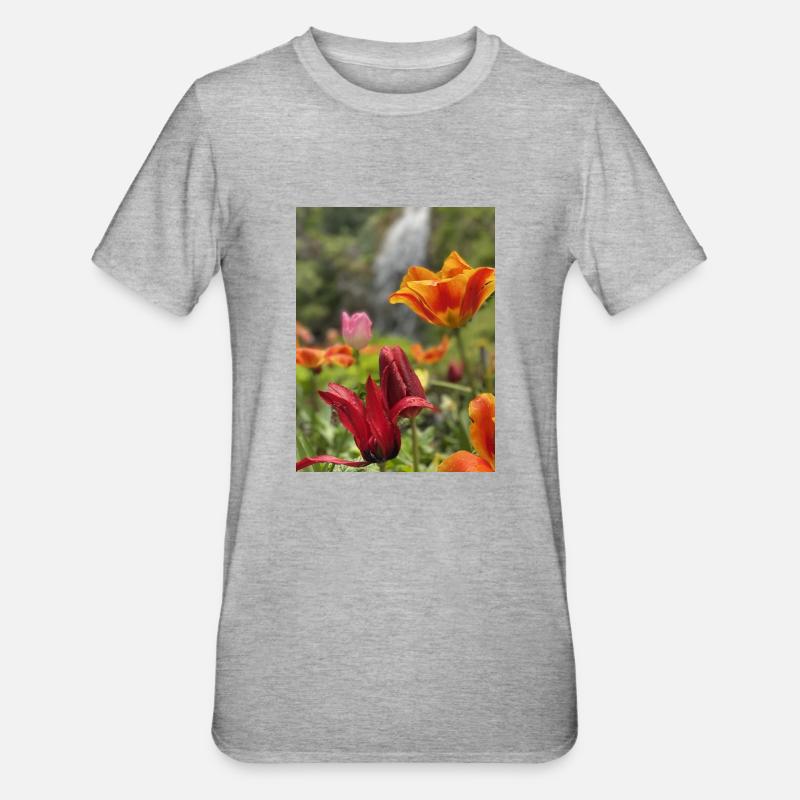 Tulpen bunt - Unisex Polycotton T-Shirt - Grau meliert