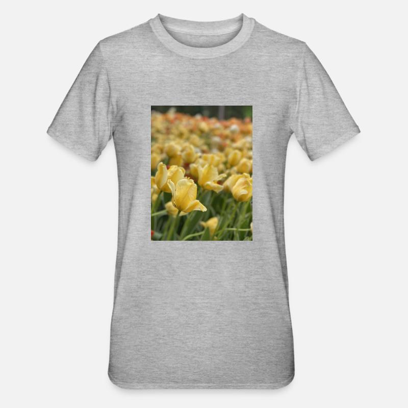 Tulpenmeer gelb - Unisex Polycotton T-Shirt - Grau meliert