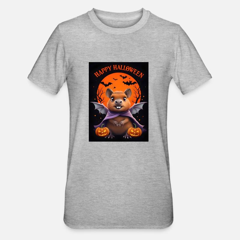 Halloween Capybara Geist Geschenkidee - Unisex Polycotton T-Shirt - Grau meliert