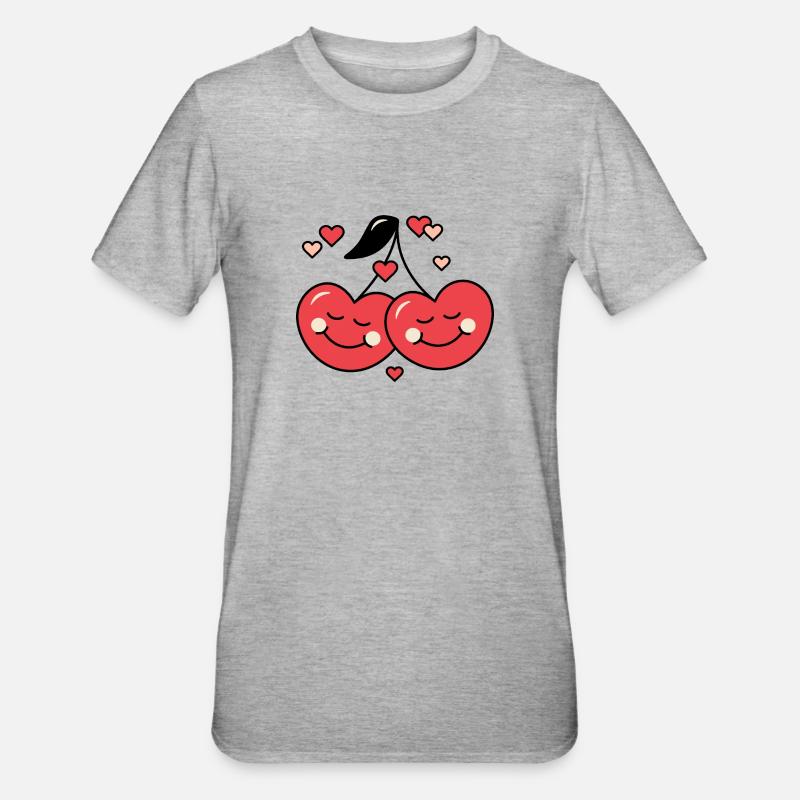 Kirsche und Liebe - Unisex Polycotton T-Shirt - Grau meliert