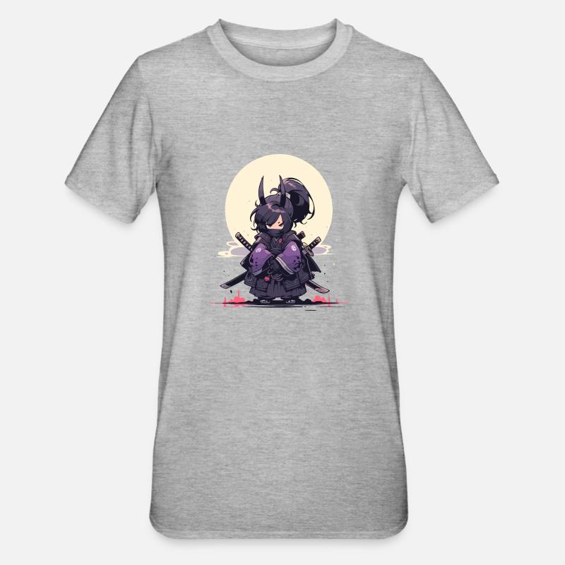 Episches Samurai Mädchen Anime-Design - Unisex Polycotton T-Shirt - Grau meliert