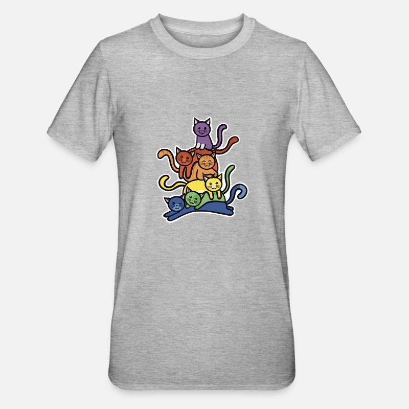 Rainbow Cats Stack - Unisex Polycotton T-Shirt - heather grey