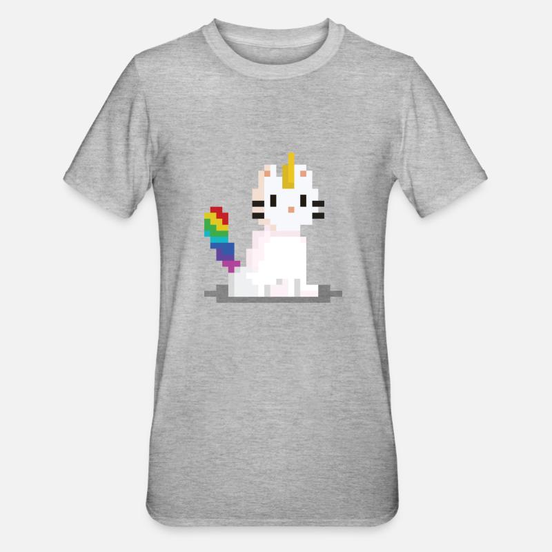Pixel Einhorn Katze - Unisex Polycotton T-Shirt - Grau meliert