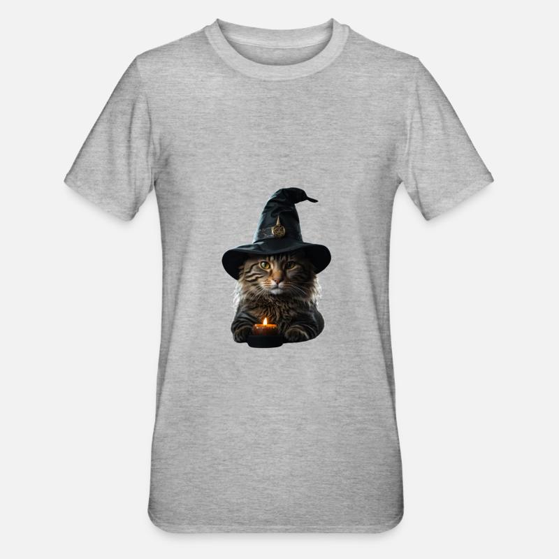 Witch Cat Halloween - Unisex Polycotton T-Shirt - heather grey
