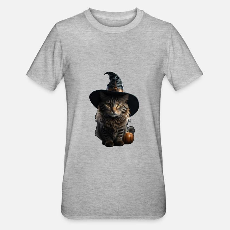 Witch Cat Halloween - Unisex Polycotton T-Shirt - heather grey