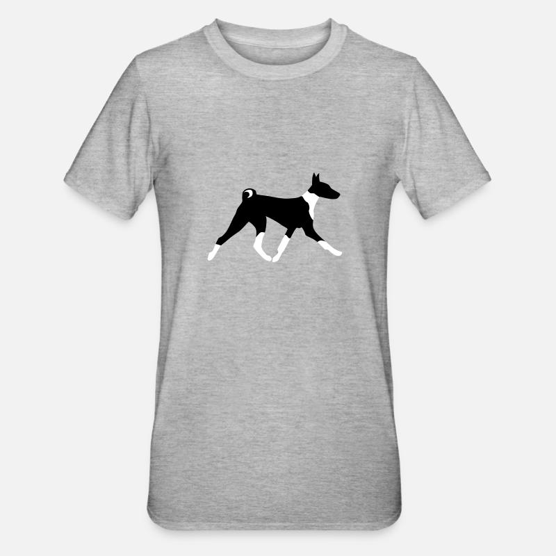 Courir Basenji - T-shirt polycoton Unisexe - gris chiné