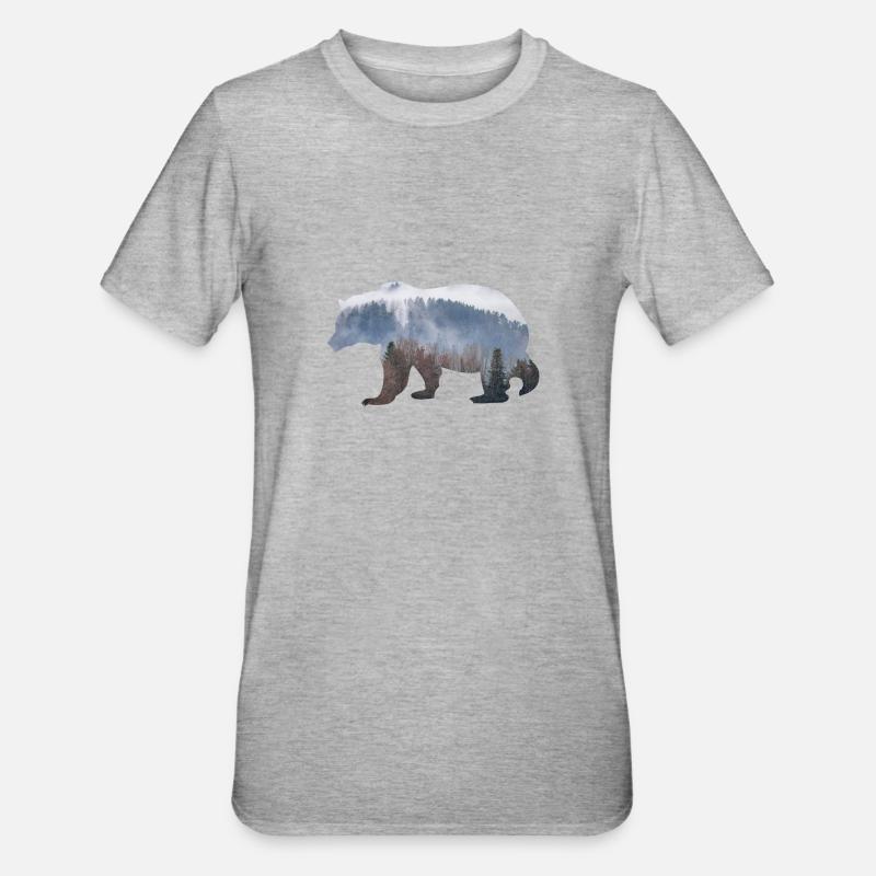 Bär mit Wald - Unisex Polycotton T-Shirt - Grau meliert