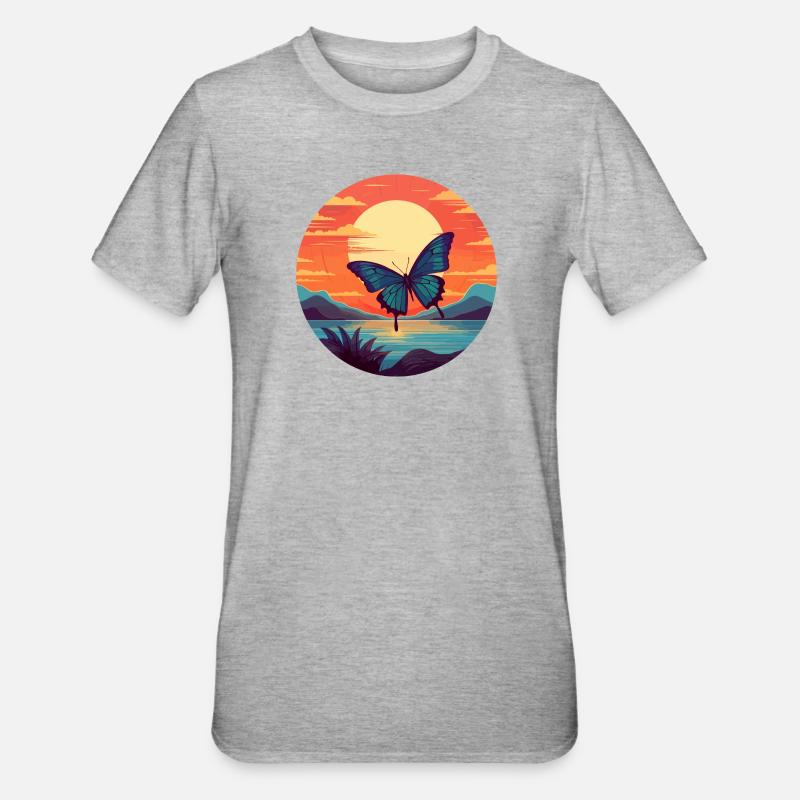 Morpho Papillon Bleu - T-shirt polycoton Unisexe - gris chiné