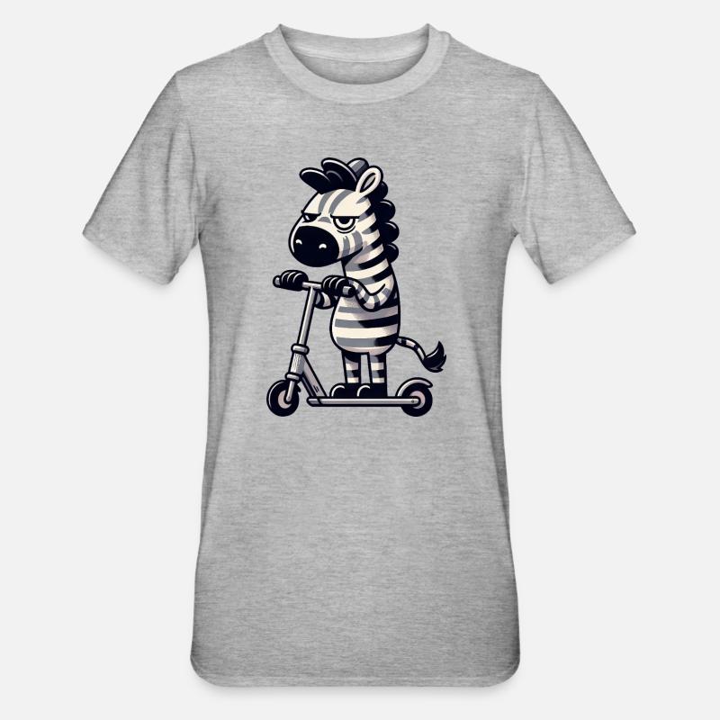 Zebra Kickroller Skurril Lustig Comic - Unisex Polycotton T-Shirt - Grau meliert