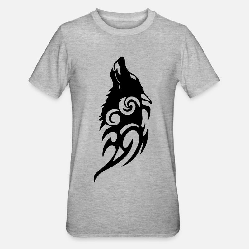 Schwarzer Wolf: Geist des Waldes - Unisex Polycotton T-Shirt - Grau meliert