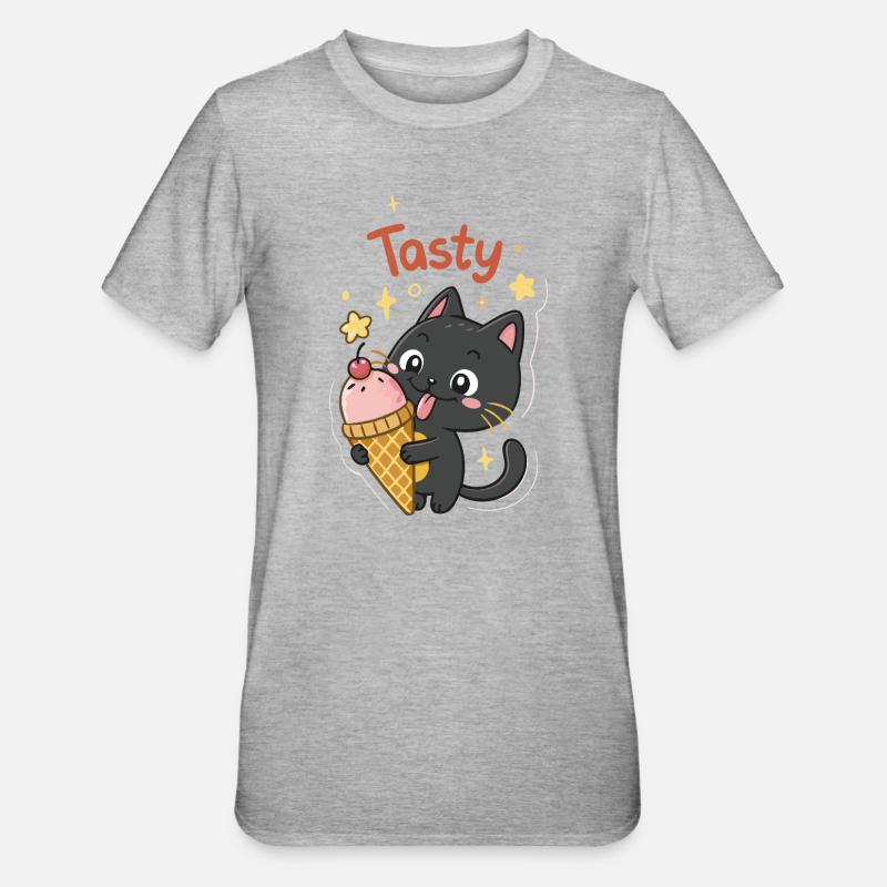 Chat gourmand et crème glacée - T-shirt polycoton Unisexe - gris chiné