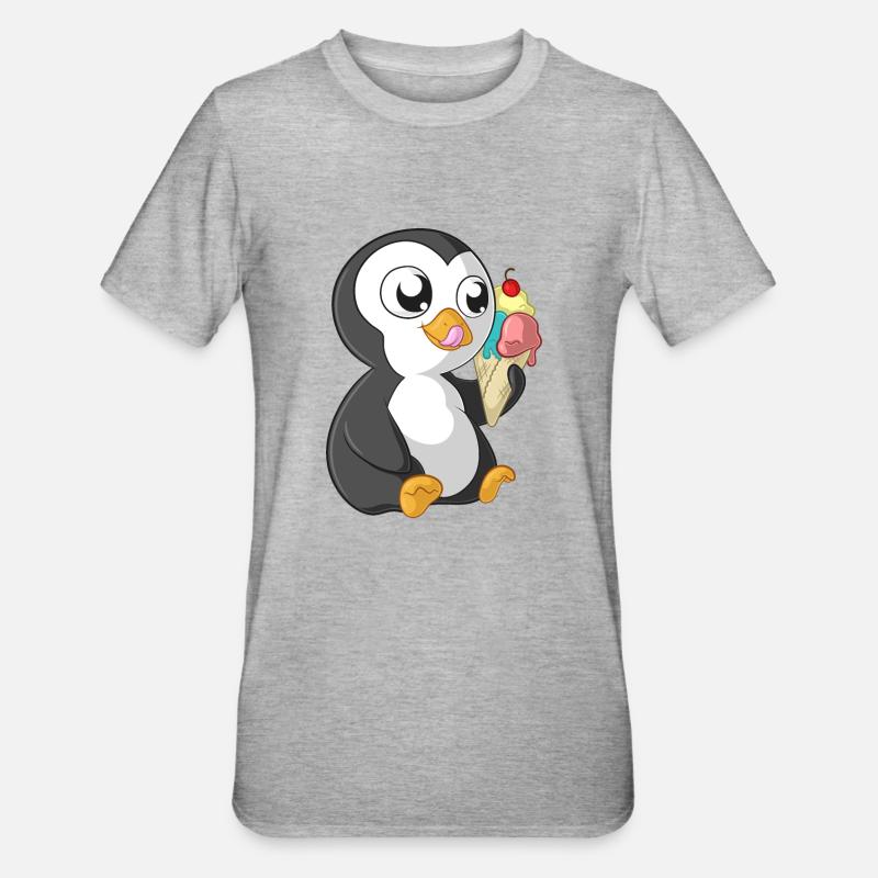 Sommer Comic Pinguin - Unisex Polycotton T-Shirt - Grau meliert