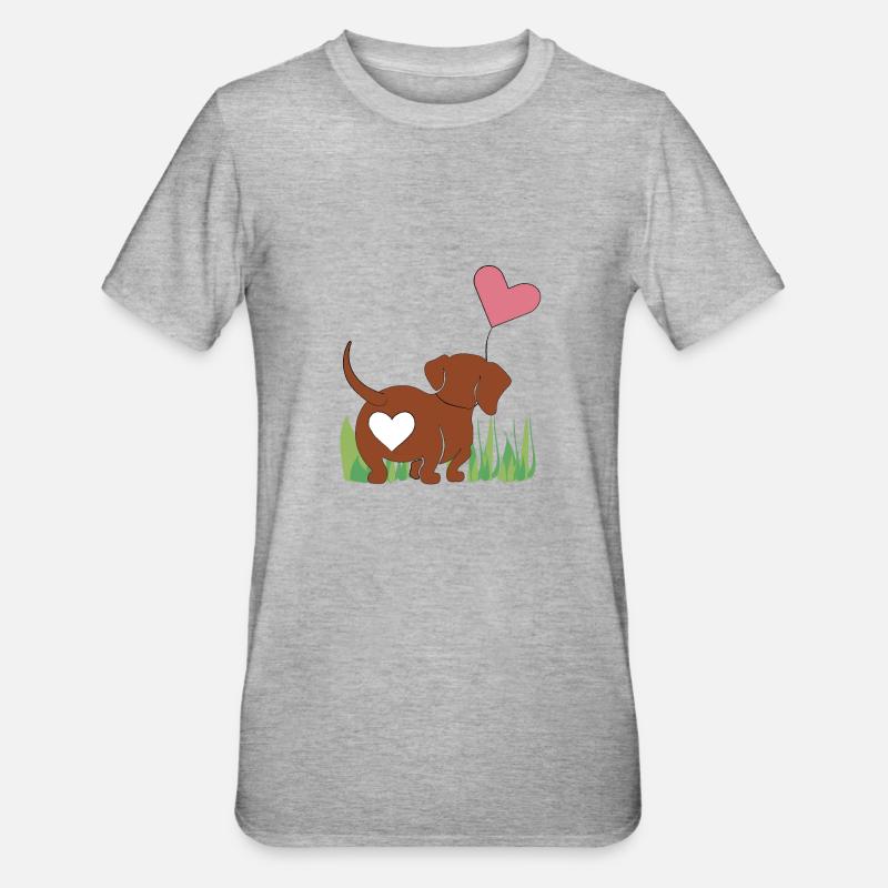 Dackel mit Herz - Geschenk - Geschenkidee - Unisex Polycotton T-Shirt - Grau meliert