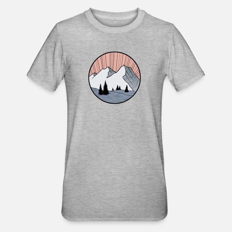 mountain landscape drawing - triangle logo - Unisex Polycotton T-Shirt - heather grey