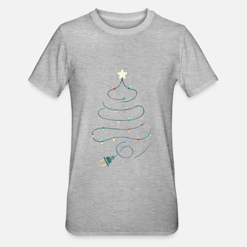 Christmas Tree String Lights Design - Unisex Polycotton T-Shirt - heather grey