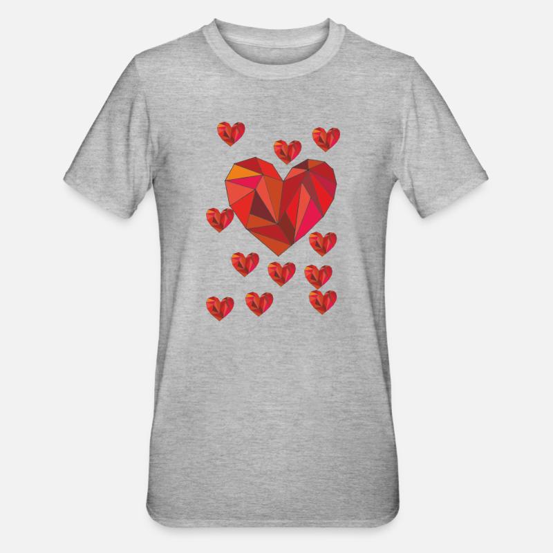 Geometric heart pattern in warm red - Unisex Polycotton T-Shirt - heather grey